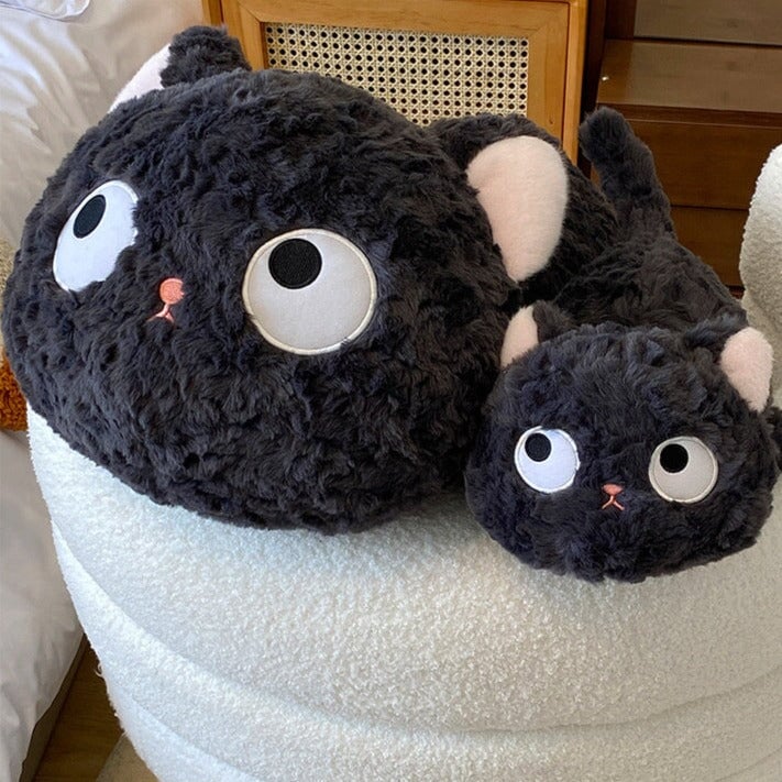Jiji the Fluffy Black Cat Plushie Laying Down - Image 2