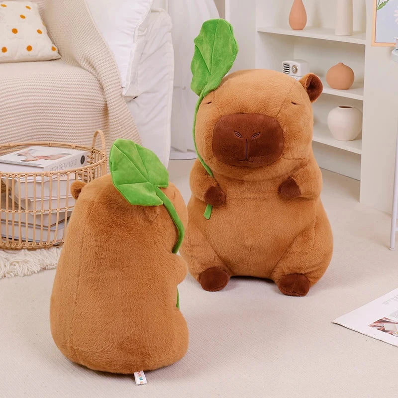 Kawaii Capybara Plushie Holding Leaf - Image 8