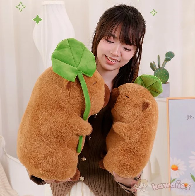 Kawaii Capybara Plushie Holding Leaf - Image 4