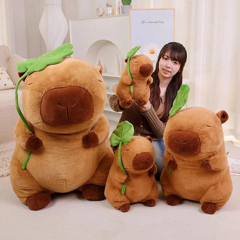 Kawaii Capybara Plushie Holding Leaf - Image 2