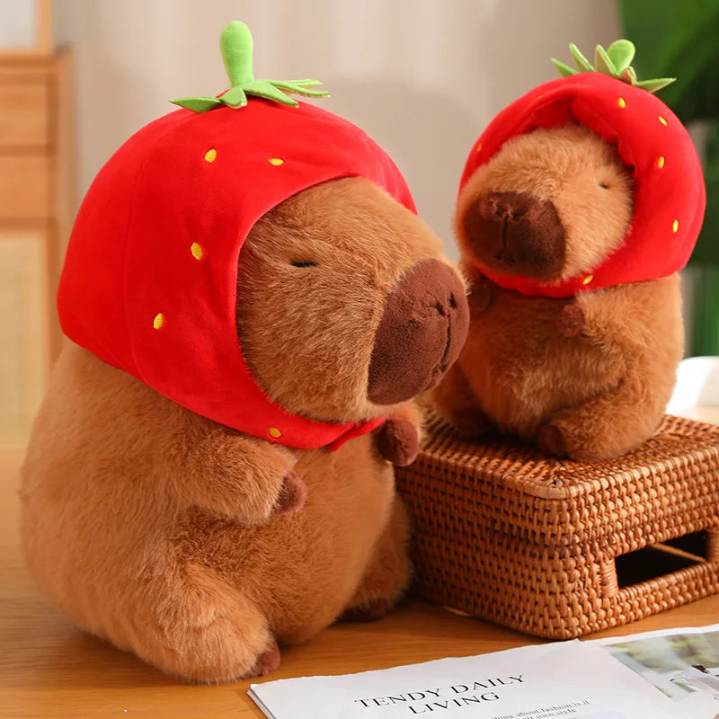 Kawaii Capybara with Strawberry Hat Plushie - Image 2