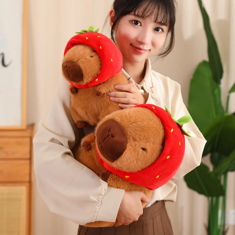Kawaii Capybara with Strawberry Hat Plushie - Image 13