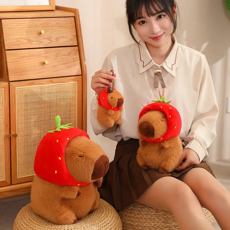 Kawaii Capybara with Strawberry Hat Plushie - Image 11