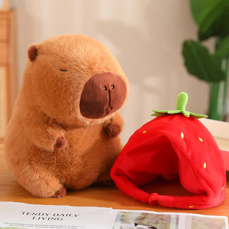 Kawaii Capybara with Strawberry Hat Plushie - Image 7