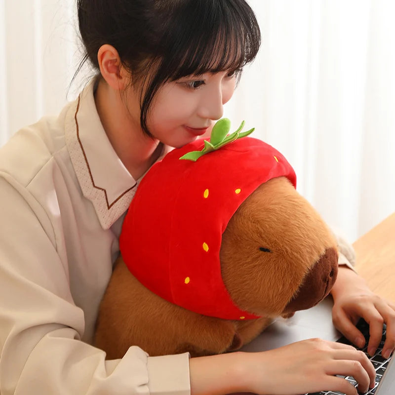Kawaii Capybara with Strawberry Hat Plushie - Image 15