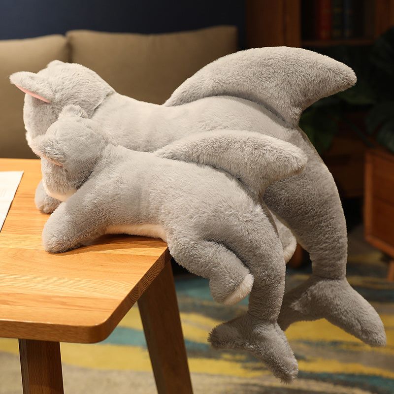Kawaii Grey Half Cat Half Shark Combo Plushie - Image 8