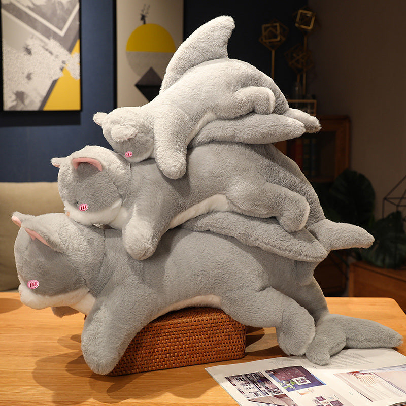 Kawaii Grey Half Cat Half Shark Combo Plushie - Image 7