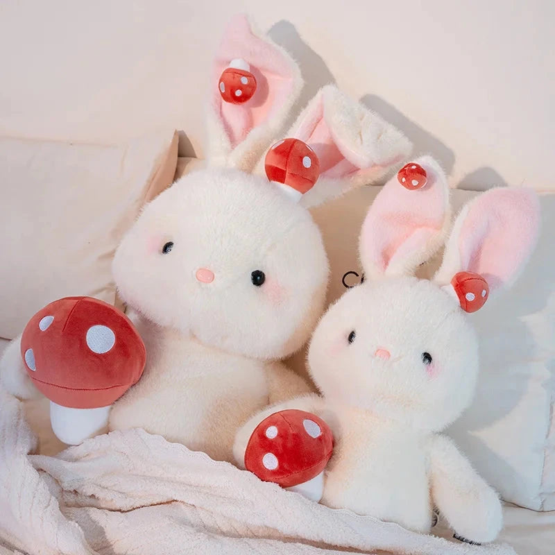 Kawaii White Bunny Mushroom Plushie - Image 3