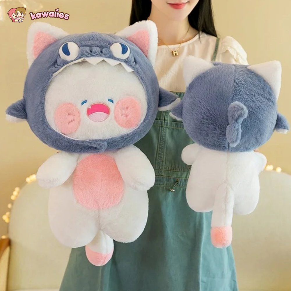 Kawaii White Cat Shark Hat Plushie - Image 10