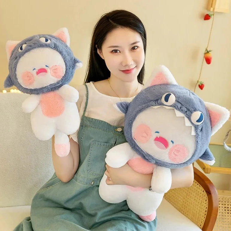 Kawaii White Cat Shark Hat Plushie - Image 8