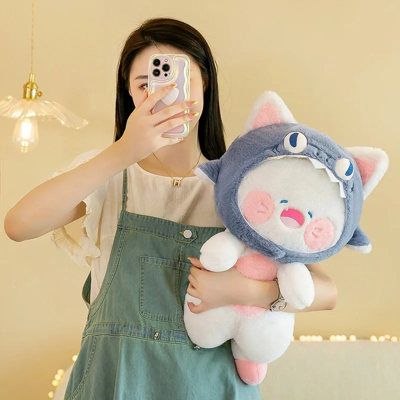 Kawaii White Cat Shark Hat Plushie - Image 9
