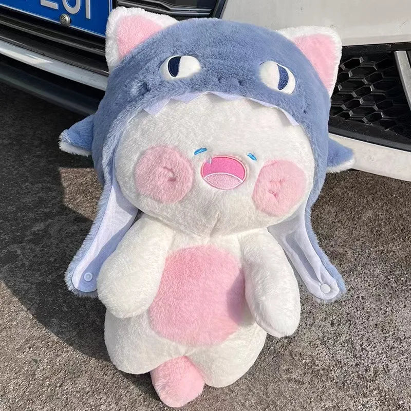 Kawaii White Cat Shark Hat Plushie - Image 5