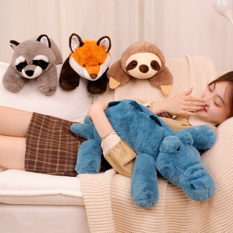 Laying Sloth and Fox Raccoon Crocodile Plushie Friends - Image 2