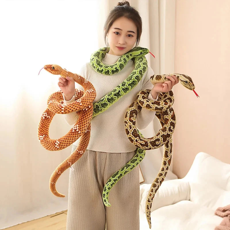 Long Realistic Brown Green Orange Snake Plushies - Image 11