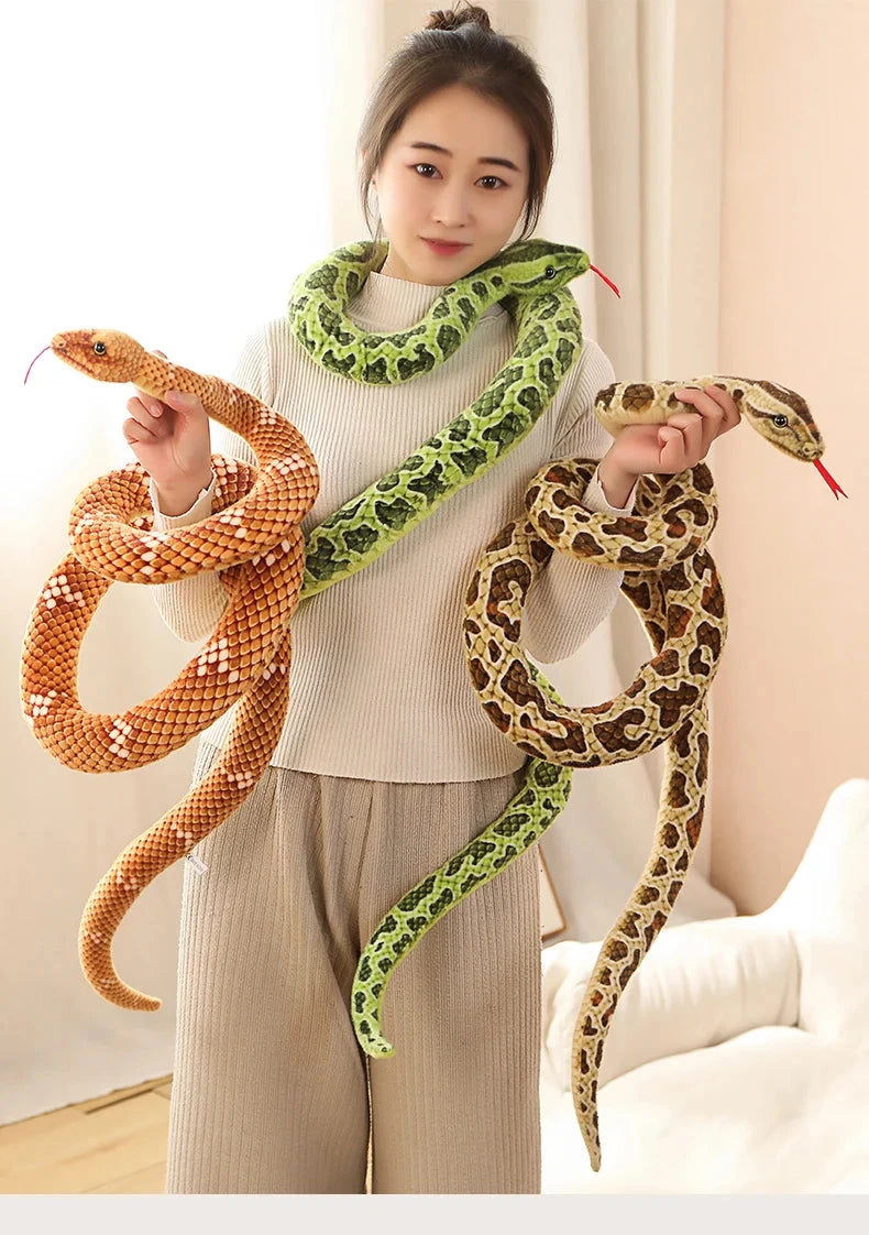 Long Realistic Brown Green Orange Snake Plushies - Image 5