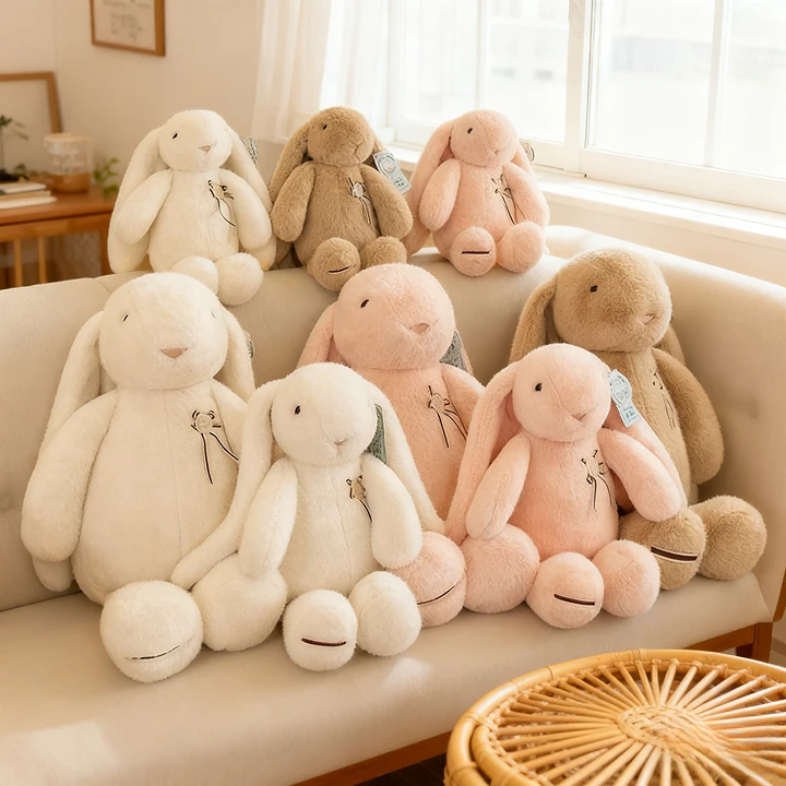 Rabbit Stuffed Animal Big Ears Plushie With Badge - Image 2