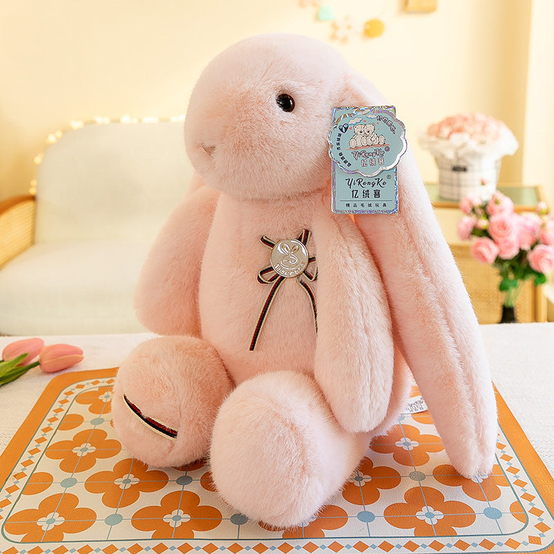 Rabbit Stuffed Animal Big Ears Plushie With Badge - Image 5