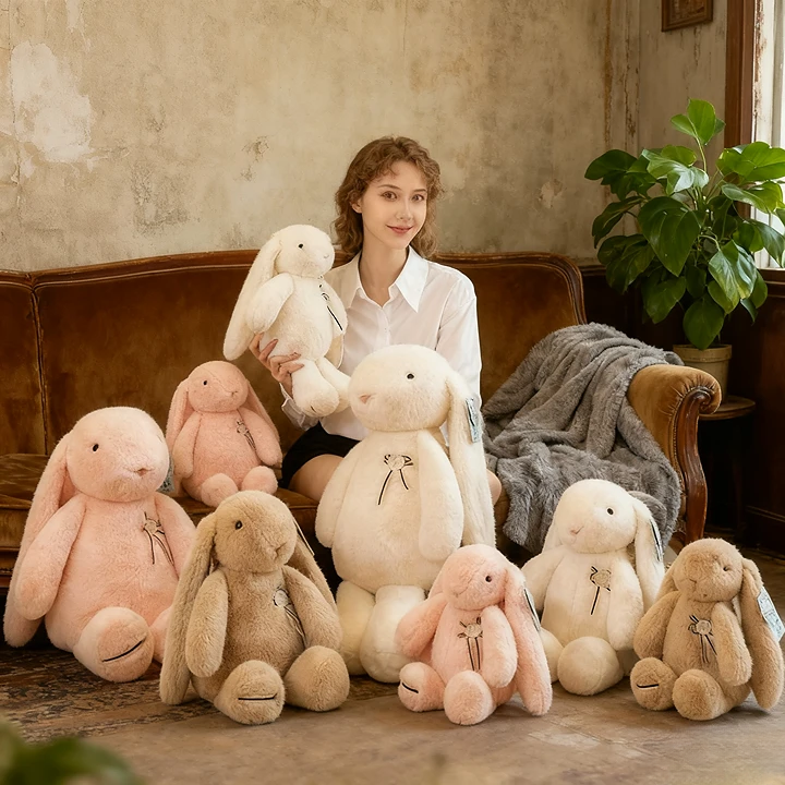 Rabbit Stuffed Animal Big Ears Plushie With Badge - Image 3