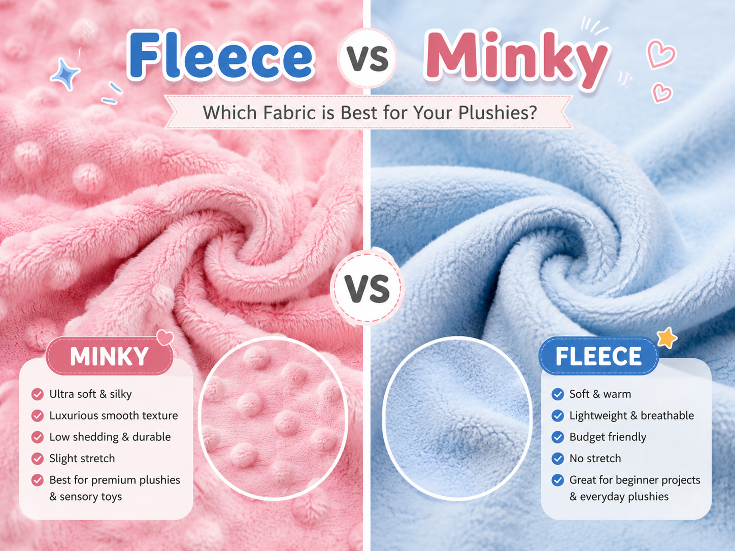 minky vs fleece fabric comparison for stuffed animals