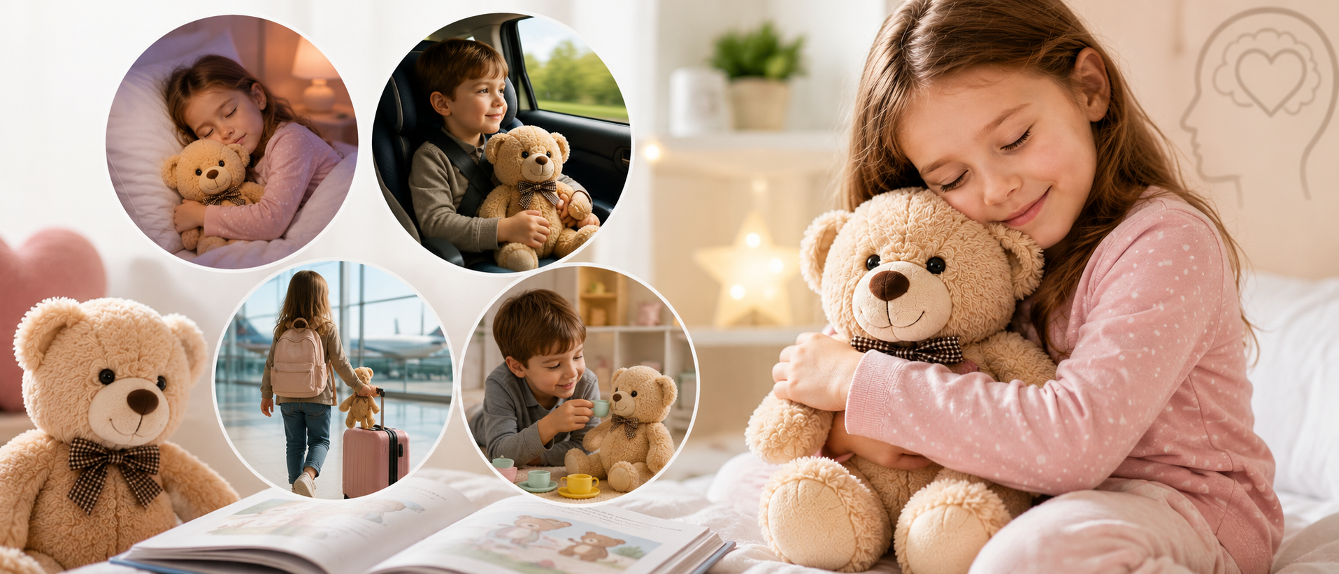 Child hugging a favorite stuffed animal for comfort, imaginative play and companionship